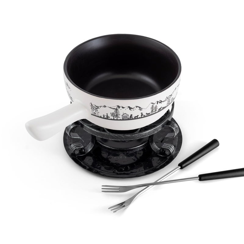 Swissmar طقم فوندو الجبنة من سويسمار هايدي - 2.8 QT / 2.65 L - وعاء فوندو سيراميك مع موقد، موقد فوندو، 6 شوكات وبطاقة وصفة - مثالي لذوبان الجبنة، الشوكولاتة والكراميل - أبيض - Image 1